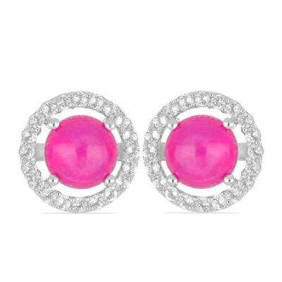 BUY 925 SILVER NATURAL PINK ETHIOPIAN OPAL GEMSTONE HALO EARRINGS